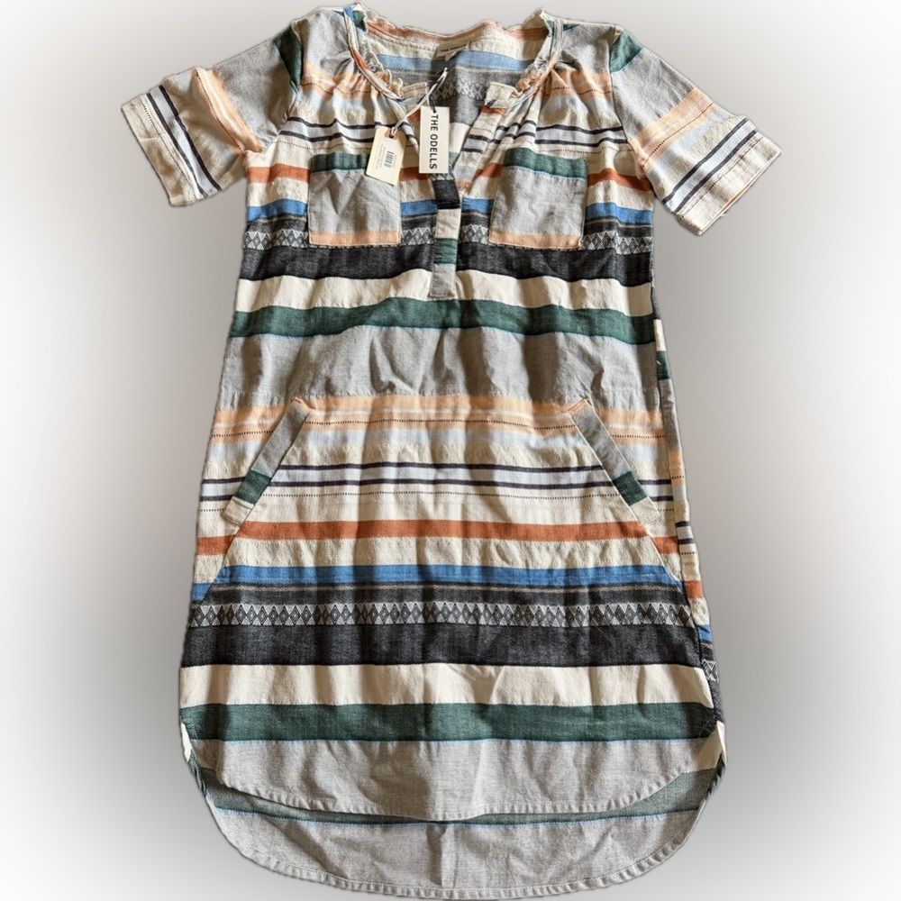 The Odells Boho Striped Dress with Pockets - Women’s Small - Cotton Beach Tunic